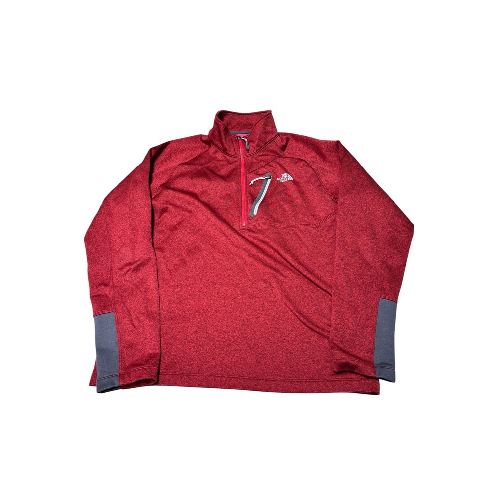 The North Face Mens Large Red Heather Quarter Zip Pullover Fleece Jacket